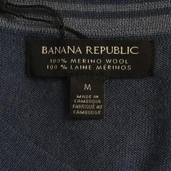 Banana Republic 100% Merino Wool Sweater Long Sleeve V-Neck Blue Size Medium - Picture 5 of 8